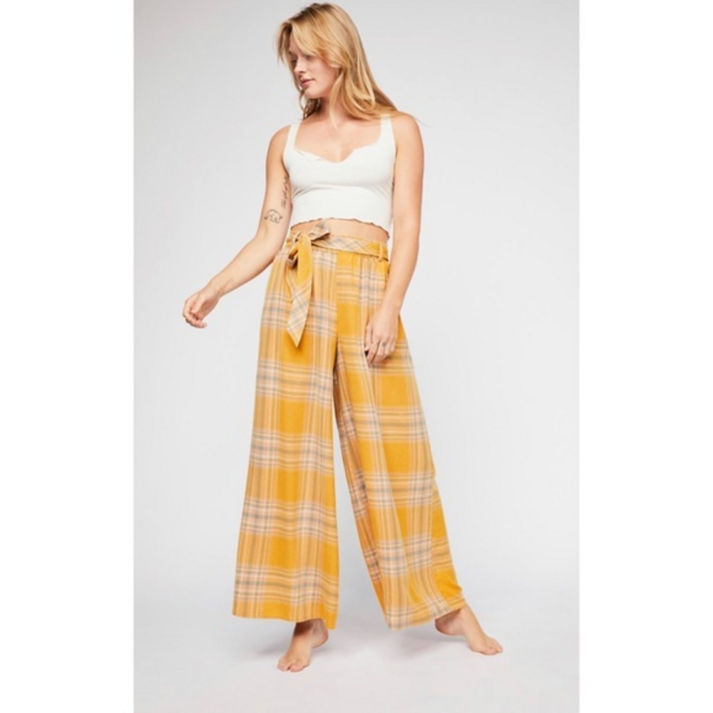 Free People Wide Leg Plaid Pants XS